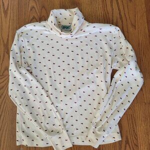 VTG SPORT Turtleneck with Red Duck Pattern Size L Y2K Cottagecore